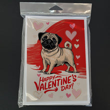 Load image into Gallery viewer, Pug Happy Valentine's Day Greeting Cards - Blank Note Cards – 8-Pack of Artist-Designed Cards with Envelopes