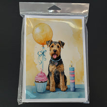 Load image into Gallery viewer, Airedale Terrier Happy Birthday Greeting Cards - Blank Note Cards – 8-Pack of Artist-Designed Cards with Envelopes
