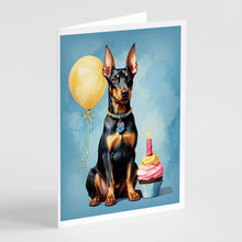 Load image into Gallery viewer, Doberman Pinscher Happy Birthday Greeting Cards - Blank Note Cards – 8-Pack of Artist-Designed Cards with Envelopes