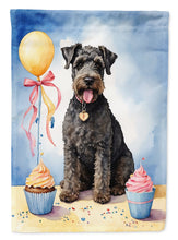 Load image into Gallery viewer, Kerry Blue Terrier Happy Birthday Garden Flag – Dog Birthday Cupcake Yard Decor with Balloons