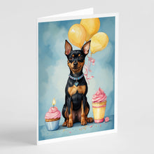 Load image into Gallery viewer, Miniature Pinscher Happy Birthday Greeting Cards - Blank Note Cards – 8-Pack of Artist-Designed Cards with Envelopes