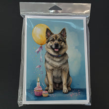 Load image into Gallery viewer, Norwegian Elkhound Happy Birthday Greeting Cards - Blank Note Cards – 8-Pack of Artist-Designed Cards with Envelopes