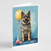 Load image into Gallery viewer, Norwegian Elkhound Happy Birthday Greeting Cards - Blank Note Cards – 8-Pack of Artist-Designed Cards with Envelopes