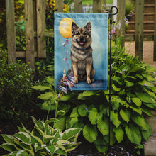 Load image into Gallery viewer, Norwegian Elkhound Happy Birthday Garden Flag – Dog Birthday Cupcake Yard Decor with Balloons