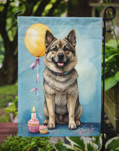 Load image into Gallery viewer, Norwegian Elkhound Happy Birthday Garden Flag – Dog Birthday Cupcake Yard Decor with Balloons