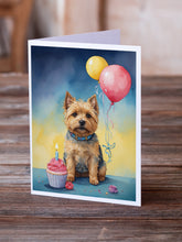 Load image into Gallery viewer, Norwich Terrier Happy Birthday Greeting Cards - Blank Note Cards – 8-Pack of Artist-Designed Cards with Envelopes