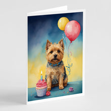 Load image into Gallery viewer, Norwich Terrier Happy Birthday Greeting Cards - Blank Note Cards – 8-Pack of Artist-Designed Cards with Envelopes