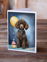 Load image into Gallery viewer, Chocolate Standard Poodle Happy Birthday Greeting Cards - Blank Note Cards – 8-Pack of Artist-Designed Cards with Envelopes
