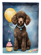 Load image into Gallery viewer, Chocolate Standard Poodle Happy Birthday Garden Flag – Dog Birthday Cupcake Yard Decor with Balloons