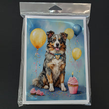 Load image into Gallery viewer, Australian Shepherd Happy Birthday Greeting Cards - Blank Note Cards – 8-Pack of Artist-Designed Cards with Envelopes
