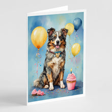 Load image into Gallery viewer, Australian Shepherd Happy Birthday Greeting Cards - Blank Note Cards – 8-Pack of Artist-Designed Cards with Envelopes