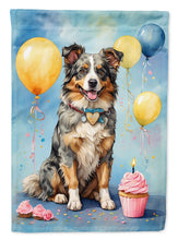 Load image into Gallery viewer, Australian Shepherd Happy Birthday Garden Flag – Dog Birthday Cupcake Yard Decor with Balloons