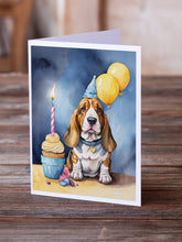 Load image into Gallery viewer, Basset Hound Happy Birthday Greeting Cards - Blank Note Cards – 8-Pack of Artist-Designed Cards with Envelopes