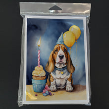 Load image into Gallery viewer, Basset Hound Happy Birthday Greeting Cards - Blank Note Cards – 8-Pack of Artist-Designed Cards with Envelopes