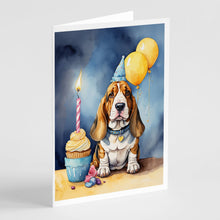 Load image into Gallery viewer, Basset Hound Happy Birthday Greeting Cards - Blank Note Cards – 8-Pack of Artist-Designed Cards with Envelopes