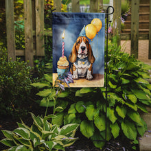 Load image into Gallery viewer, Basset Hound Happy Birthday Garden Flag – Dog Birthday Cupcake Yard Decor with Balloons