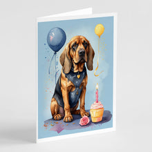 Load image into Gallery viewer, Bloodhound Happy Birthday Greeting Cards - Blank Note Cards – 8-Pack of Artist-Designed Cards with Envelopes