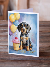 Load image into Gallery viewer, Bluetick Coonhound Happy Birthday Greeting Cards - Blank Note Cards – 8-Pack of Artist-Designed Cards with Envelopes