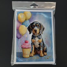 Load image into Gallery viewer, Bluetick Coonhound Happy Birthday Greeting Cards - Blank Note Cards – 8-Pack of Artist-Designed Cards with Envelopes