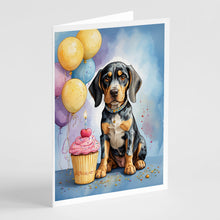Load image into Gallery viewer, Bluetick Coonhound Happy Birthday Greeting Cards - Blank Note Cards – 8-Pack of Artist-Designed Cards with Envelopes