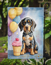 Load image into Gallery viewer, Bluetick Coonhound Happy Birthday Garden Flag –Dog Birthday Cupcake Yard Decor with Balloons