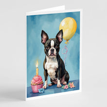 Load image into Gallery viewer, Boston Terrier Happy Birthday Greeting Cards - Blank Note Cards – 8-Pack of Artist-Designed Cards with Envelopes