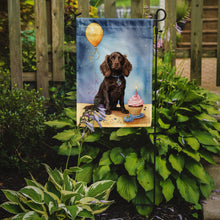 Load image into Gallery viewer, Boykin Spaniel Happy Birthday Garden Flag –Dog Birthday Cupcake Yard Decor with Balloons