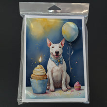 Load image into Gallery viewer, Bull Terrier Happy Birthday Greeting Cards - Blank Note Cards – 8-Pack of Artist-Designed Cards with Envelopes