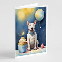 Load image into Gallery viewer, Bull Terrier Happy Birthday Greeting Cards - Blank Note Cards – 8-Pack of Artist-Designed Cards with Envelopes