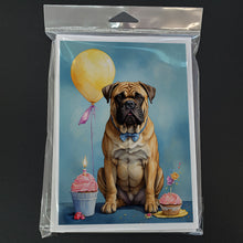 Load image into Gallery viewer, Bullmastiff Happy Birthday Greeting Cards - Blank Note Cards – 8-Pack of Artist-Designed Cards with Envelopes