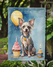Load image into Gallery viewer, Chinese Crested Happy Birthday Garden Flag –Dog Birthday Cupcake Yard Decor with Balloons