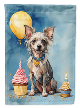 Load image into Gallery viewer, Chinese Crested Happy Birthday Garden Flag –Dog Birthday Cupcake Yard Decor with Balloons