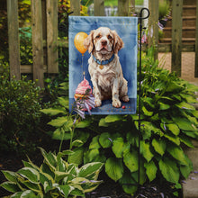 Load image into Gallery viewer, Clumber Spaniel Happy Birthday Garden Flag –Dog Birthday Cupcake Yard Decor with Balloons