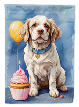 Load image into Gallery viewer, Clumber Spaniel Happy Birthday Garden Flag –Dog Birthday Cupcake Yard Decor with Balloons