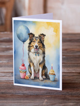 Load image into Gallery viewer, Collie Happy Birthday Greeting Cards - Blank Note Cards – 8-Pack of Artist-Designed Cards with Envelopes