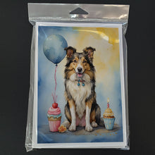 Load image into Gallery viewer, Collie Happy Birthday Greeting Cards - Blank Note Cards – 8-Pack of Artist-Designed Cards with Envelopes