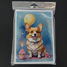 Load image into Gallery viewer, Corgi Happy Birthday Greeting Cards - Blank Note Cards – 8-Pack of Artist-Designed Cards with Envelopes