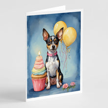 Load image into Gallery viewer, Rat Terrier Happy Birthday Greeting Cards - Blank Note Cards – 8-Pack of Artist-Designed Cards with Envelopes