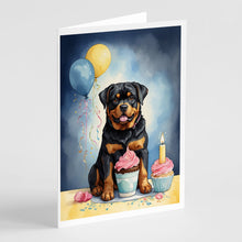 Load image into Gallery viewer, Rottweiler Happy Birthday Greeting Cards - Blank Note Cards – 8-Pack of Artist-Designed Cards with Envelopes