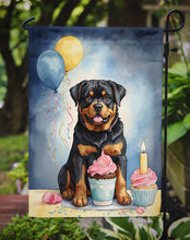 Load image into Gallery viewer, Rottweiler Happy Birthday Garden Flag –Dog Birthday Cupcake Yard Decor with Balloons