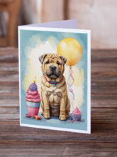 Load image into Gallery viewer, Shar Pei Happy Birthday Greeting Cards - Blank Note Cards – 8-Pack of Artist-Designed Cards with Envelopes