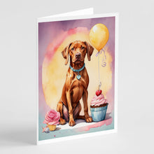 Load image into Gallery viewer, Vizsla Happy Birthday Greeting Cards - Blank Note Cards – 8-Pack of Artist-Designed Cards with Envelopes