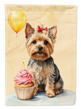 Load image into Gallery viewer, Yorkshire Terrier Happy Birthday Garden Flag –Dog Birthday Cupcake Yard Decor with Balloons
