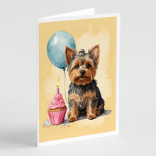Load image into Gallery viewer, Yorkshire Terrier Happy Birthday Greeting Cards - Blank Note Cards – 8-Pack of Artist-Designed Cards with Envelopes