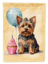 Load image into Gallery viewer, Yorkshire Terrier Happy Birthday Garden Flag –Dog Birthday Cupcake Yard Decor with Balloons