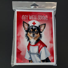 Load image into Gallery viewer, Black and Tan Longhair Chihuahua Get Well Soon Greeting Cards - Blank Note Cards – 8-Pack of Artist-Designed Cards with Envelopes