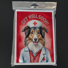 Load image into Gallery viewer, Collie Get Well Soon Greeting Cards - Blank Note Cards – 8-Pack of Artist-Designed Cards with Envelopes