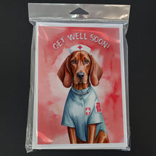 Load image into Gallery viewer, Redbone Coonhound Get Well Soon Greeting Cards - Blank Note Cards – 8-Pack of Artist-Designed Cards with Envelopes