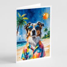 Load image into Gallery viewer, Australian Shepherd Summer Beach Time Greeting Cards Pack of 8