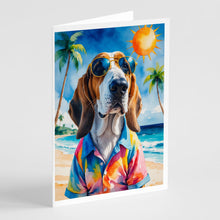 Load image into Gallery viewer, Basset Hound Summer Beach Time Greeting Cards Pack of 8